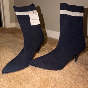 Zara Dark Blue Heeled Boots with Stripe